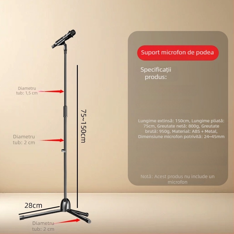 Trepied profesional pentru telefon mobil, ideal pentru streaming live, cu înălțime reglabilă și suport pentru microfon pe podea