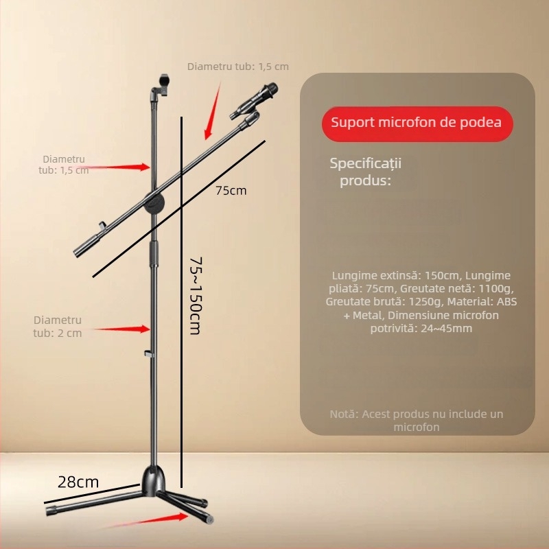 Trepied profesional pentru telefon mobil, ideal pentru streaming live, cu înălțime reglabilă și suport pentru microfon pe podea