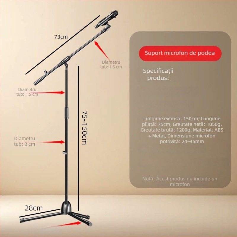 Trepied profesional pentru telefon mobil, ideal pentru streaming live, cu înălțime reglabilă și suport pentru microfon pe podea