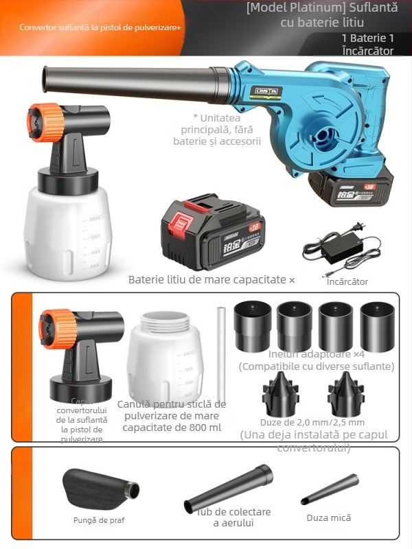 Pistol electric de pulverizat vopsea cu baterie litiu, pulverizator latex cu atomizare înaltă, compact pentru uz casnic