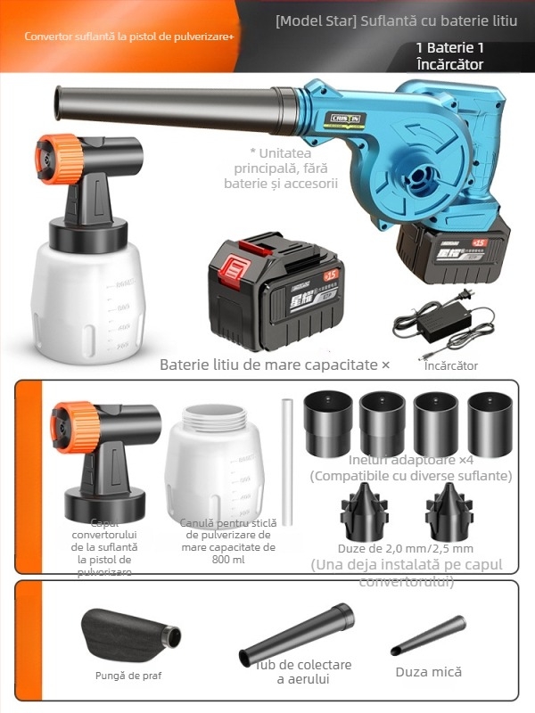 Pistol electric de pulverizat vopsea cu baterie litiu, pulverizator latex cu atomizare înaltă, compact pentru uz casnic