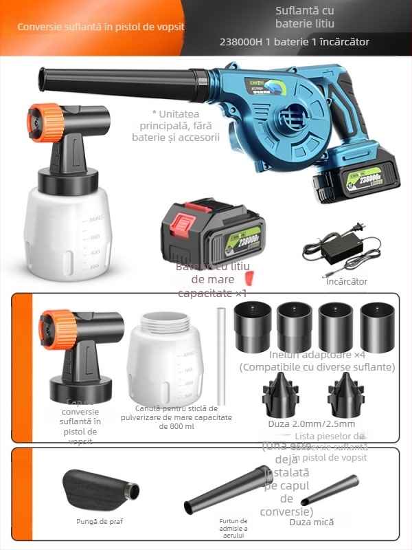 Pistol electric de pulverizat vopsea cu baterie litiu, pulverizator latex cu atomizare înaltă, compact pentru uz casnic