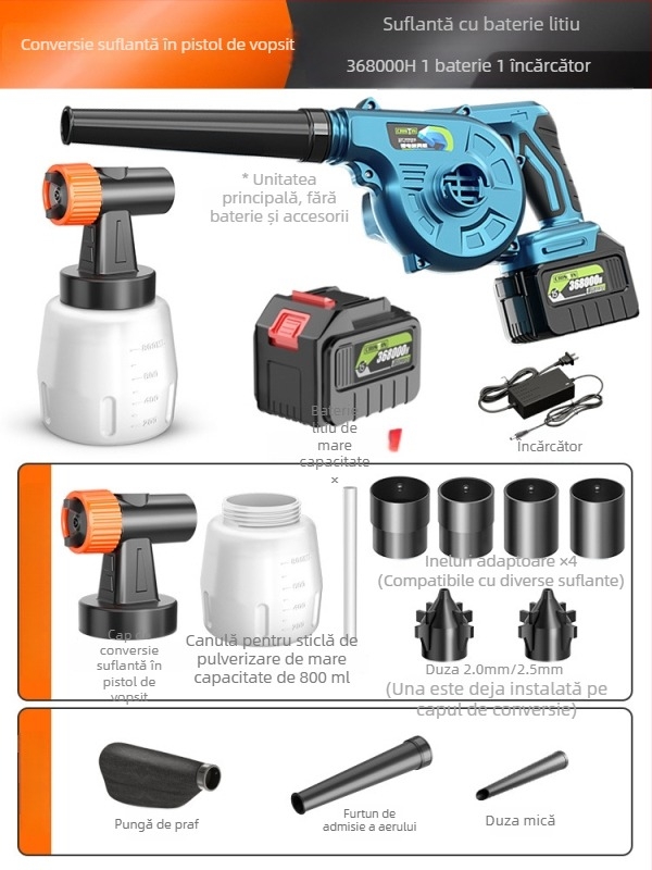 Pistol electric de pulverizat vopsea cu baterie litiu, pulverizator latex cu atomizare înaltă, compact pentru uz casnic