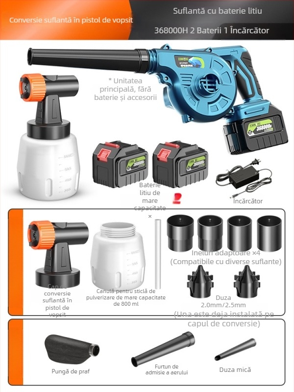 Pistol electric de pulverizat vopsea cu baterie litiu, pulverizator latex cu atomizare înaltă, compact pentru uz casnic
