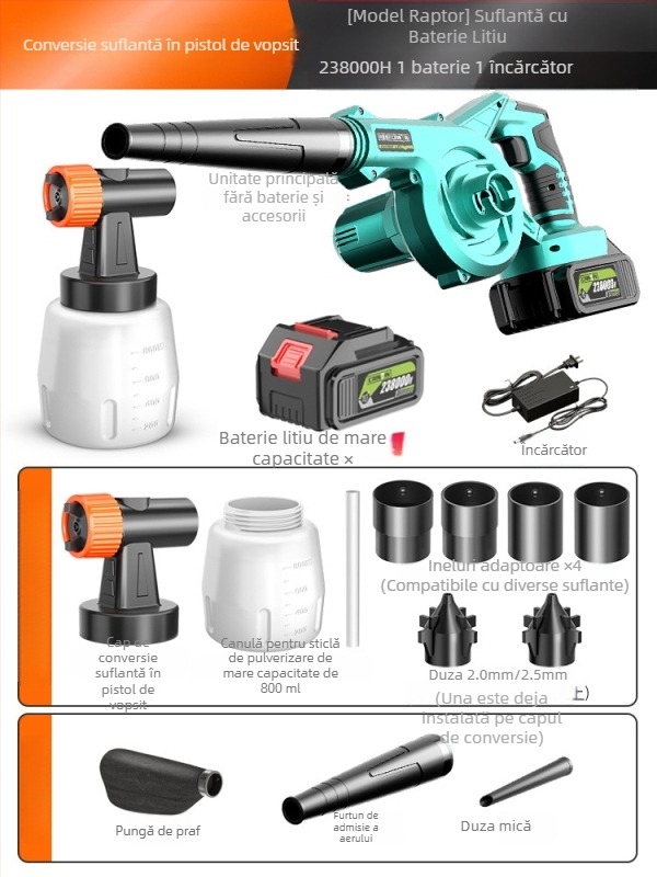 Pistol electric de pulverizat vopsea cu baterie litiu, pulverizator latex cu atomizare înaltă, compact pentru uz casnic