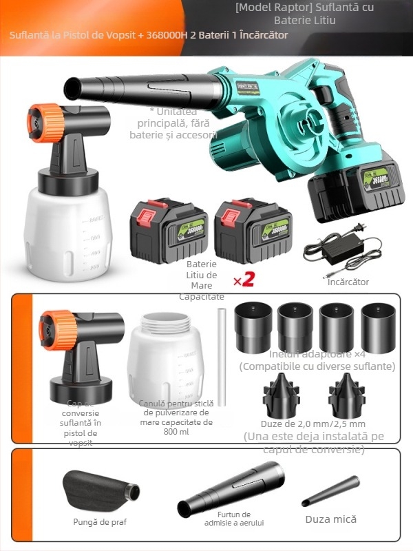 Pistol electric de pulverizat vopsea cu baterie litiu, pulverizator latex cu atomizare înaltă, compact pentru uz casnic