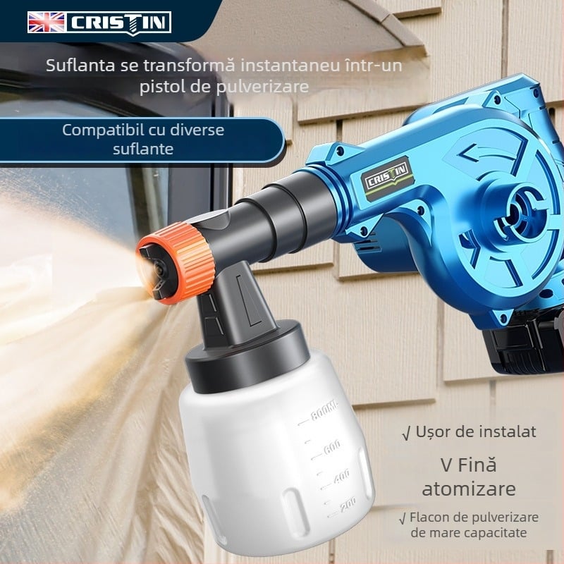Pistol electric de pulverizat vopsea cu baterie litiu, pulverizator latex cu atomizare înaltă, compact pentru uz casnic