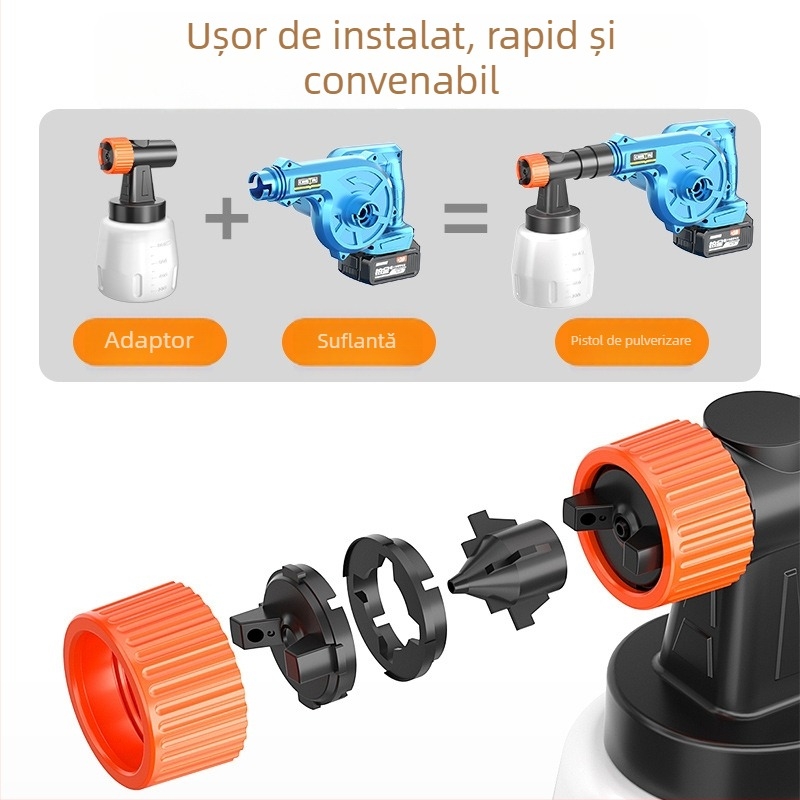 Pistol electric de pulverizat vopsea cu baterie litiu, pulverizator latex cu atomizare înaltă, compact pentru uz casnic