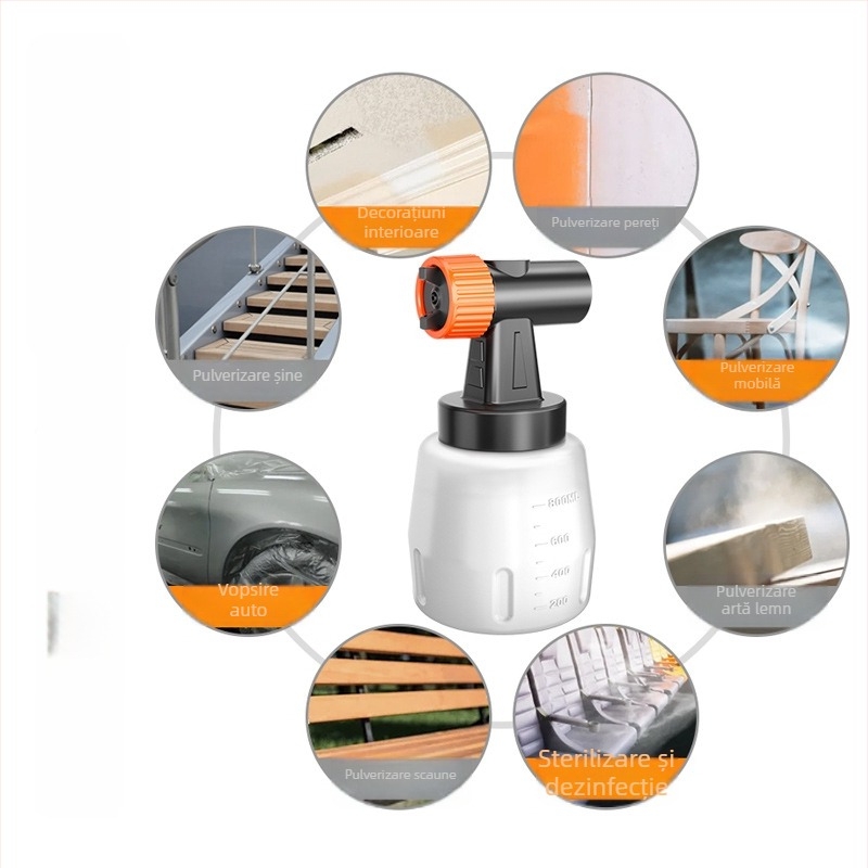 Pistol electric de pulverizat vopsea cu baterie litiu, pulverizator latex cu atomizare înaltă, compact pentru uz casnic