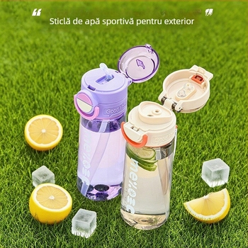 Sticlă de apă cu închidere snap, capacitate mare, cupă spațială pentru sport și activități în aer liber, din plastic