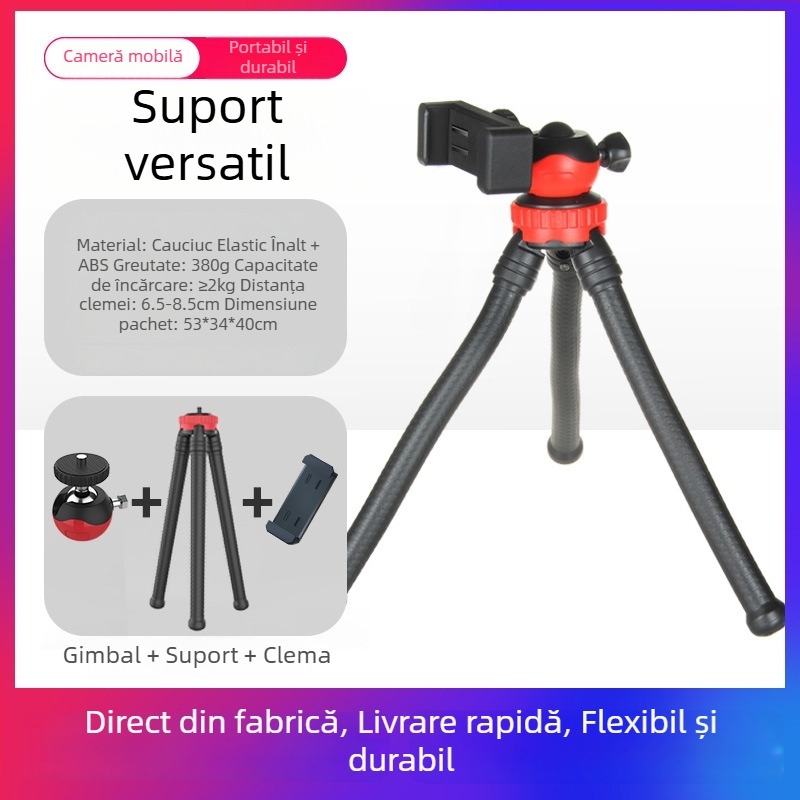 Tantu Black Diamond Octopus tripod pentru telefoane mobile și DSLR, cu cap de tip bilă, 30 cm, 0,38 kg, sarcină maximă 2 kg