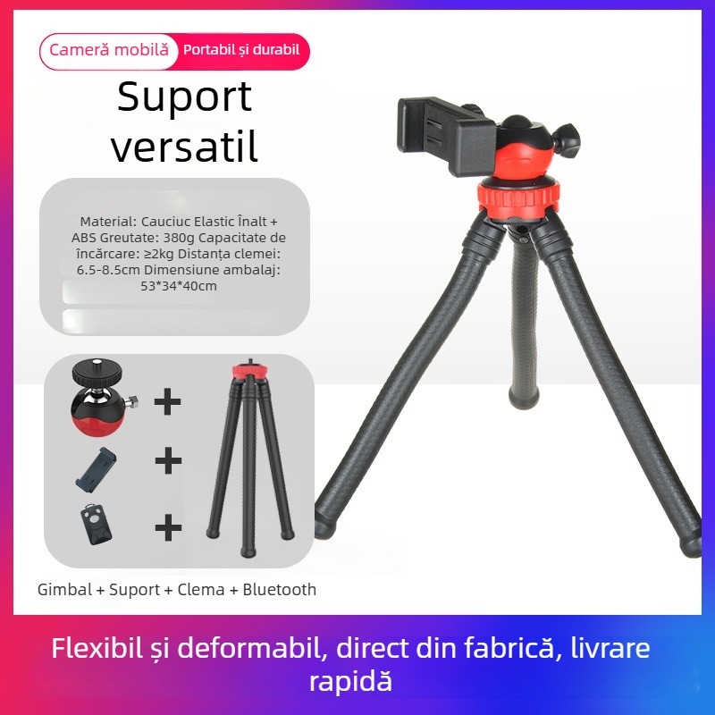 Tantu Black Diamond Octopus tripod pentru telefoane mobile și DSLR, cu cap de tip bilă, 30 cm, 0,38 kg, sarcină maximă 2 kg