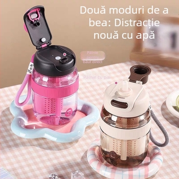 Cassino cană de apă cu capacitate mare, cu pai, portabilă pentru activități în aer liber
