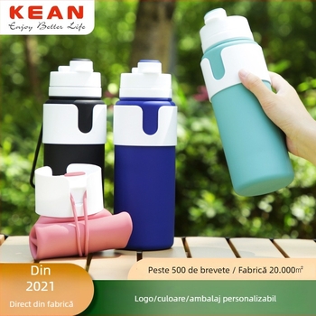 Kuan Sticlă de apă din silicon alimentar, cu capacitate mare, portabilă, sticlă tip squeeze pentru drumeții, ciclism și fitness