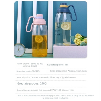 Sticlă de apă portabilă pentru exterior, pentru alergare, capacitate mare, din plastic, cu mâner mare