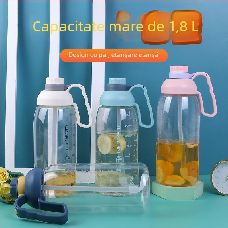 Sticlă de apă portabilă pentru exterior, pentru alergare, capacitate mare, din plastic, cu mâner mare