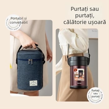Tafuco cutie de prânz din oțel inoxidabil 304, izolată, capacitate mare, formă rotundă, menține cald