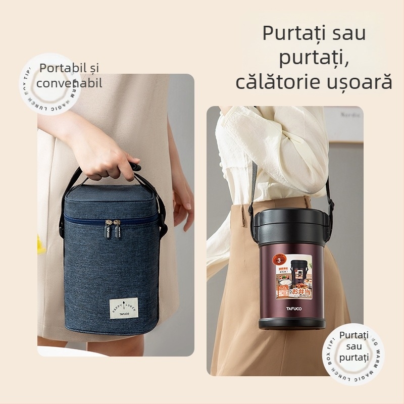 Tafuco cutie de prânz din oțel inoxidabil 304, izolată, capacitate mare, formă rotundă, menține cald