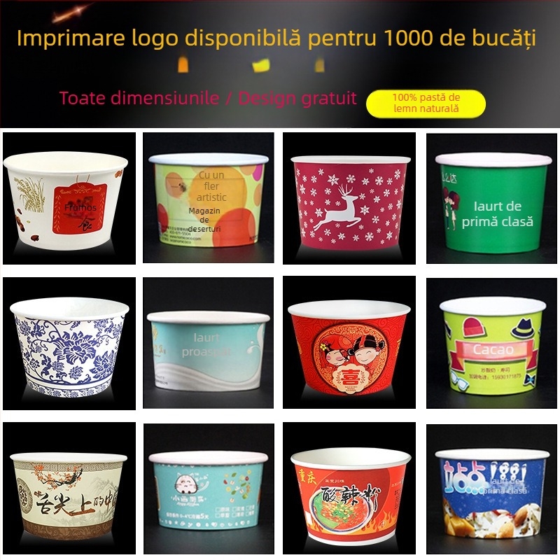 Vas de hârtie rotund, de unică folosință, cu capac, pentru tăiței fierbinți și acri, supă și vermicelli; potrivit pentru ambalare take-out.