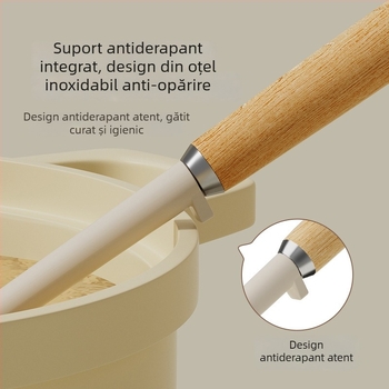 Set spatule din silicon, de înaltă temperatură, cu mânere din lemn, pentru bucătărie antiaderentă — lingură de supă și lingură de orez
