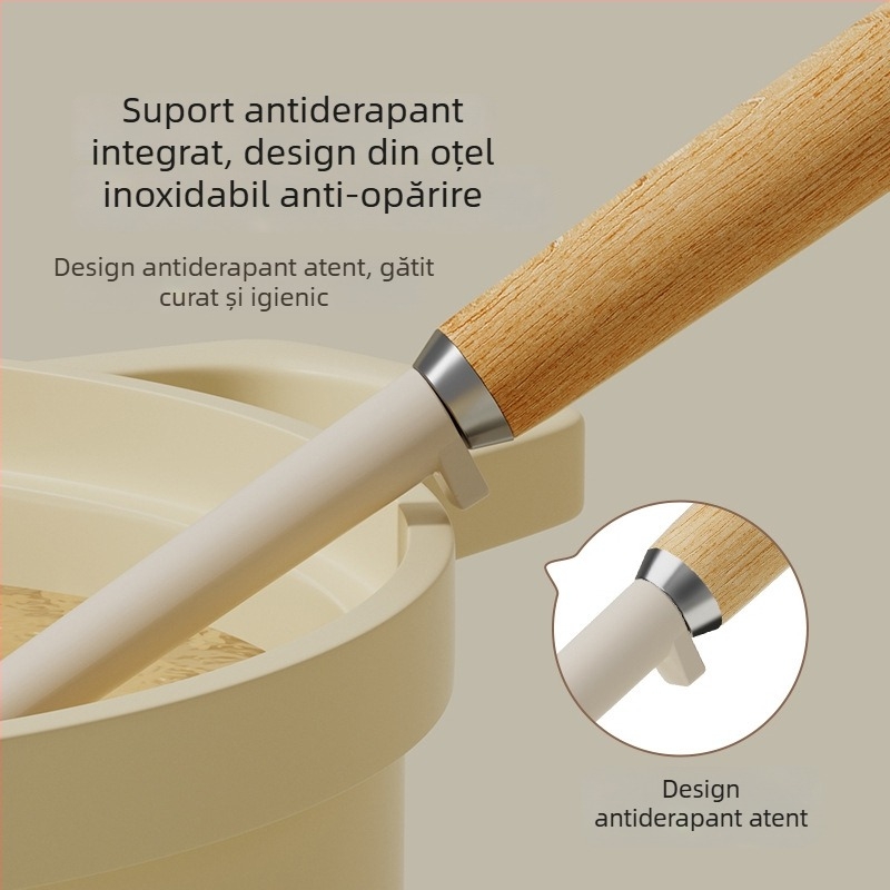 Set spatule din silicon, de înaltă temperatură, cu mânere din lemn, pentru bucătărie antiaderentă — lingură de supă și lingură de orez