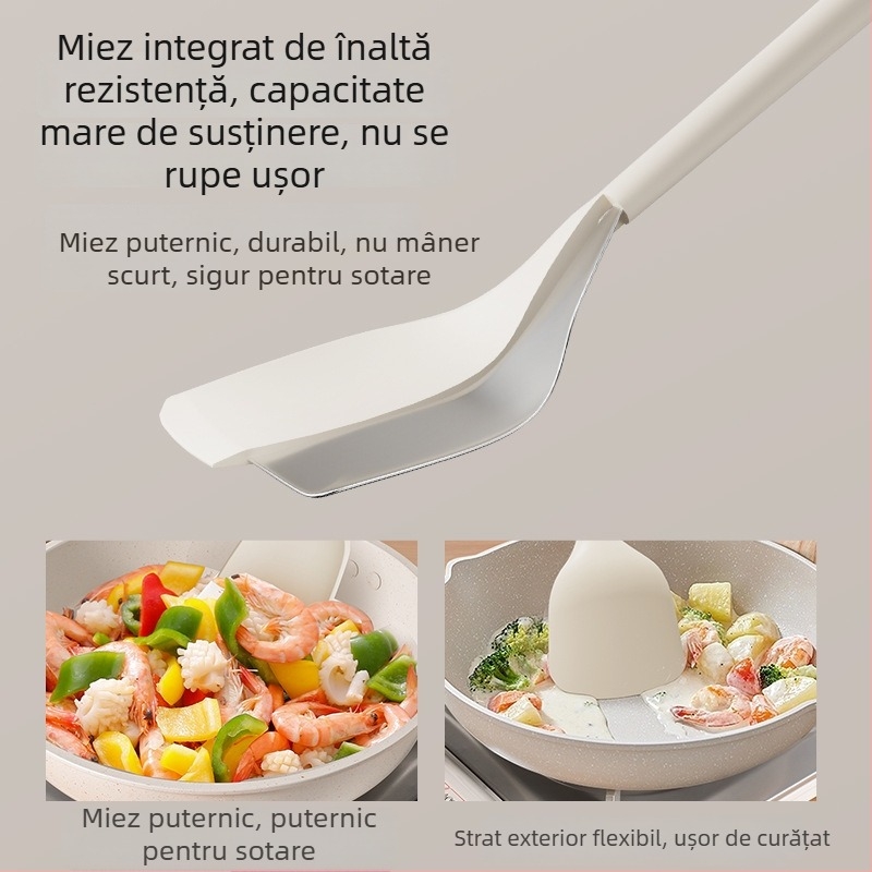 Set spatule din silicon, de înaltă temperatură, cu mânere din lemn, pentru bucătărie antiaderentă — lingură de supă și lingură de orez