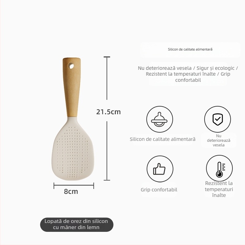 Set spatule din silicon, de înaltă temperatură, cu mânere din lemn, pentru bucătărie antiaderentă — lingură de supă și lingură de orez