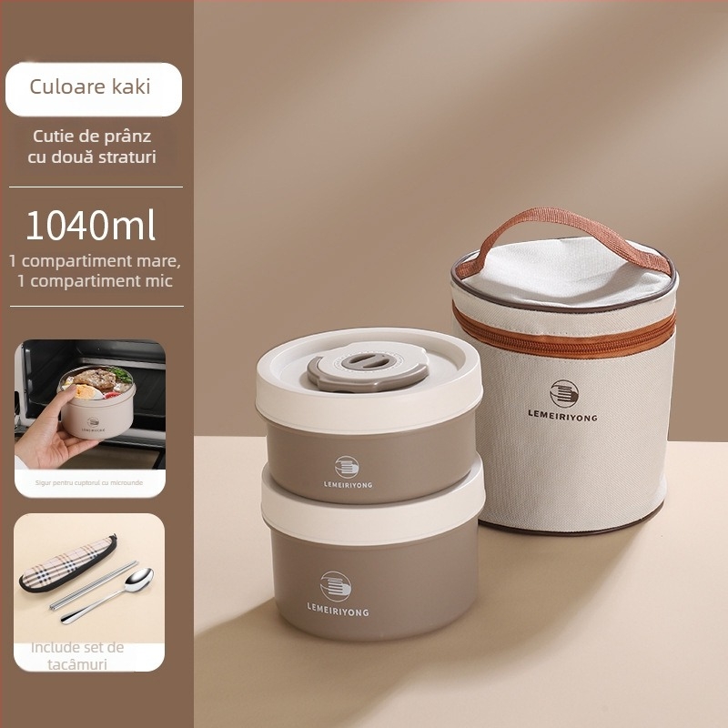 Cutie de prânz portabilă din oțel inoxidabil 304, cu compartimente separate, detașabilă și lavabilă, potrivită pentru cuptorul cu microunde