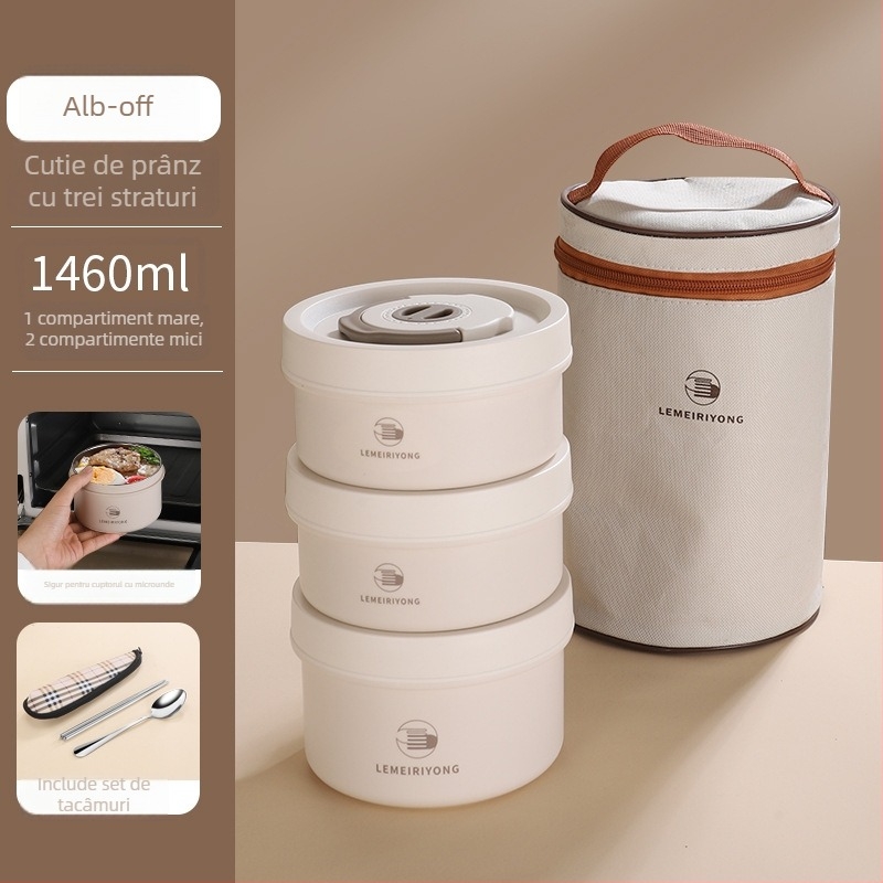 Cutie de prânz portabilă din oțel inoxidabil 304, cu compartimente separate, detașabilă și lavabilă, potrivită pentru cuptorul cu microunde