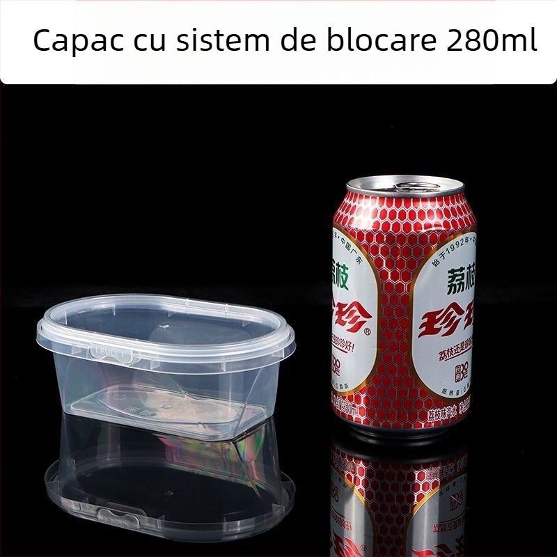 Cutie ovală de unică folosință pentru takeout, capac cu închidere, din PP, pereți groși