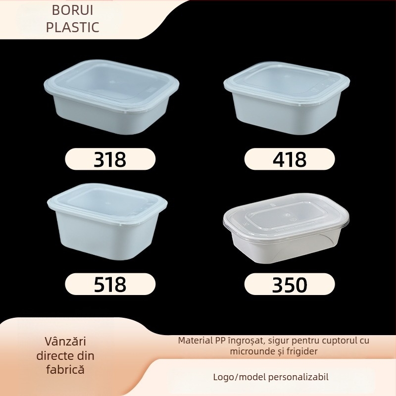 Cutie de prânz de unică folosință, sigură pentru microunde, cu închidere robustă, formă pătrată, pentru ambalarea mâncărilor și a fructelor.