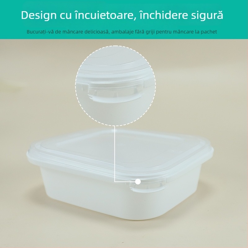 Cutie de prânz de unică folosință, sigură pentru microunde, cu închidere robustă, formă pătrată, pentru ambalarea mâncărilor și a fructelor.