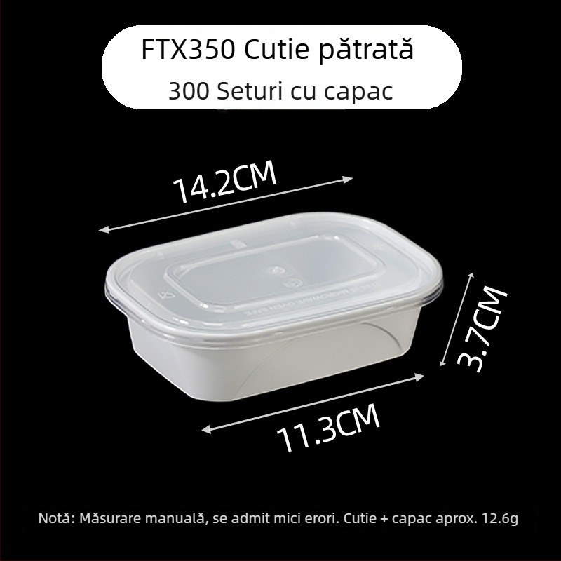 Cutie de prânz de unică folosință, sigură pentru microunde, cu închidere robustă, formă pătrată, pentru ambalarea mâncărilor și a fructelor.