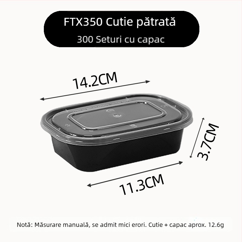 Cutie de prânz de unică folosință, sigură pentru microunde, cu închidere robustă, formă pătrată, pentru ambalarea mâncărilor și a fructelor.