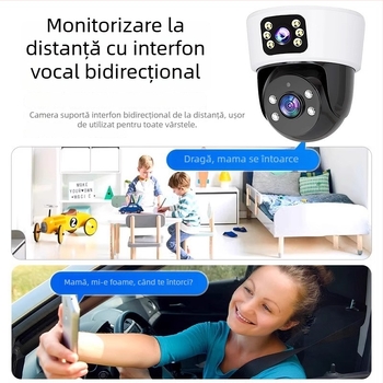 Cameră IP wireless HD pentru interior, viziune nocturnă la 360°, 3MP/5MP, carcasă ABS