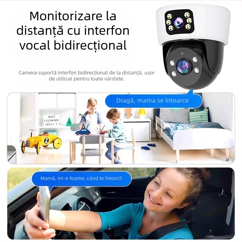 Cameră IP wireless HD pentru interior, viziune nocturnă la 360°, 3MP/5MP, carcasă ABS