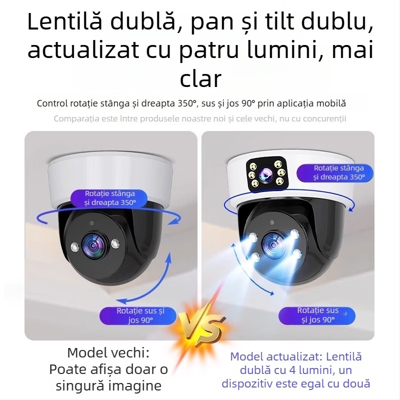 Cameră IP wireless HD pentru interior, viziune nocturnă la 360°, 3MP/5MP, carcasă ABS