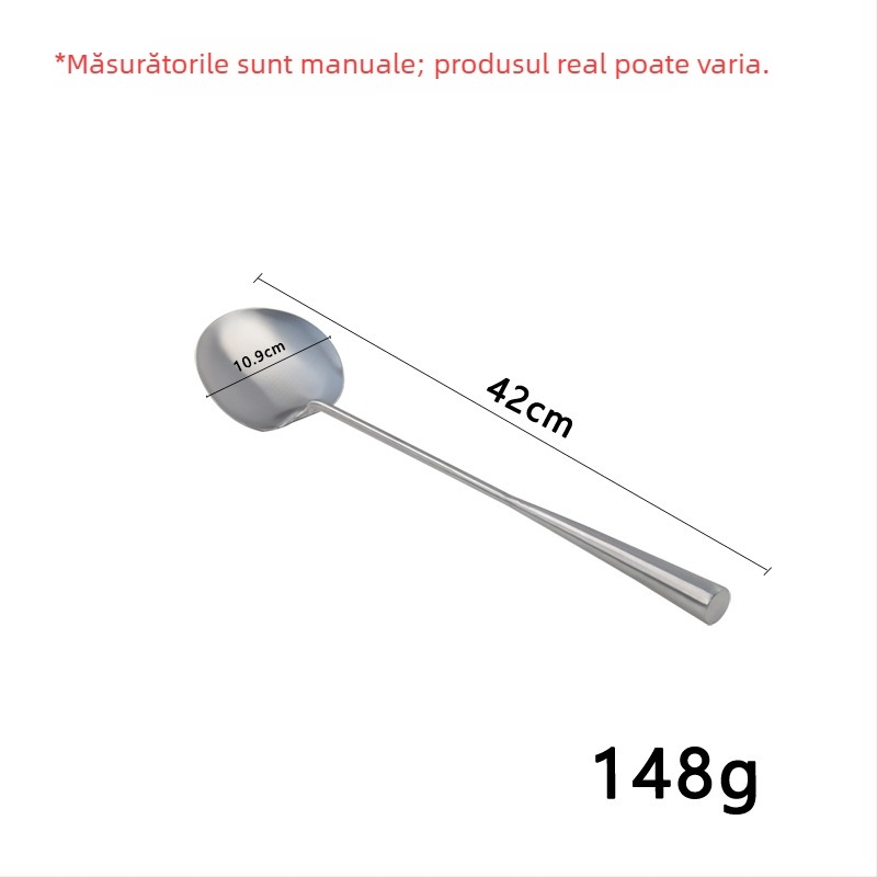 Lingură de prăjit din oțel inox, cu orificiu pentru agățat, mâner îngroșat, lung sau scurt, rezistentă la temperaturi înalte
