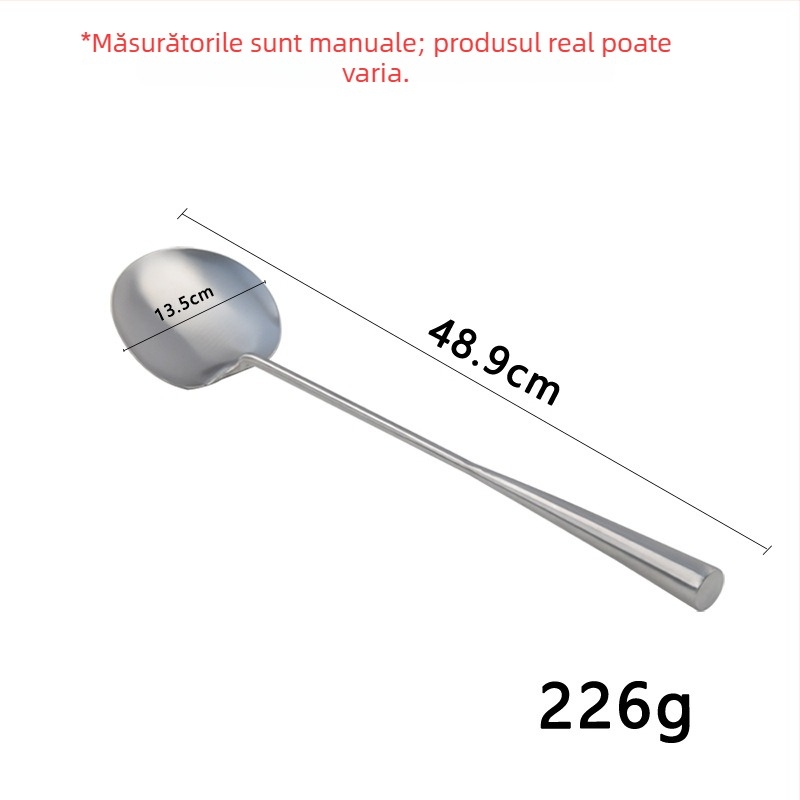 Lingură de prăjit din oțel inox, cu orificiu pentru agățat, mâner îngroșat, lung sau scurt, rezistentă la temperaturi înalte