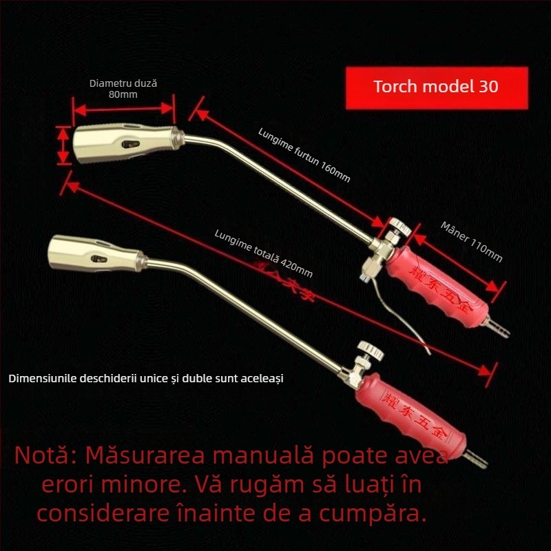 Torță cu gaz lichefiat, impermeabilă, pentru arderea cărnii, a părului de porc și a copitelor