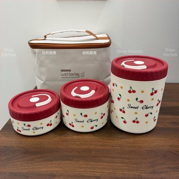 Cutie de prânz din oțel inoxidabil 304, cu model de cireșe, sigilată și etanșă, portabilă, capacitate 301–500 ml, nu este potrivită pentru cuptorul cu microunde.