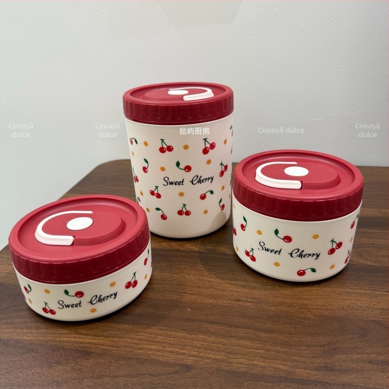 Cutie de prânz din oțel inoxidabil 304, cu model de cireșe, sigilată și etanșă, portabilă, capacitate 301–500 ml, nu este potrivită pentru cuptorul cu microunde.