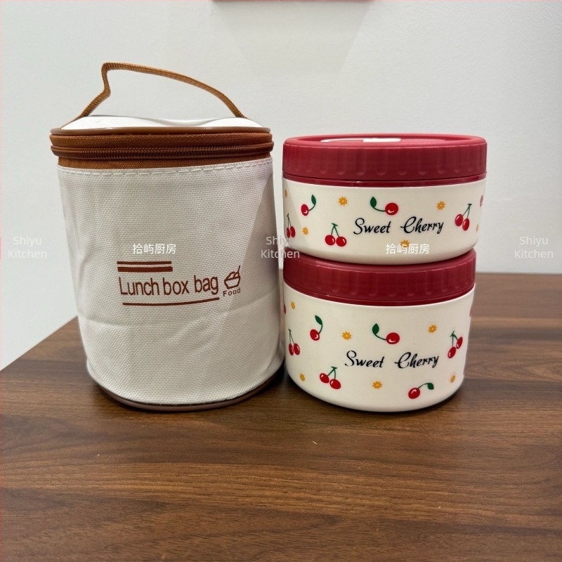 Cutie de prânz din oțel inoxidabil 304, cu model de cireșe, sigilată și etanșă, portabilă, capacitate 301–500 ml, nu este potrivită pentru cuptorul cu microunde.