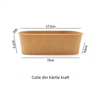 Vas de hârtie de unică folosință din Kraft, dreptunghiular, cu cutie de ambalare robustă pentru livrare, picnic și salată