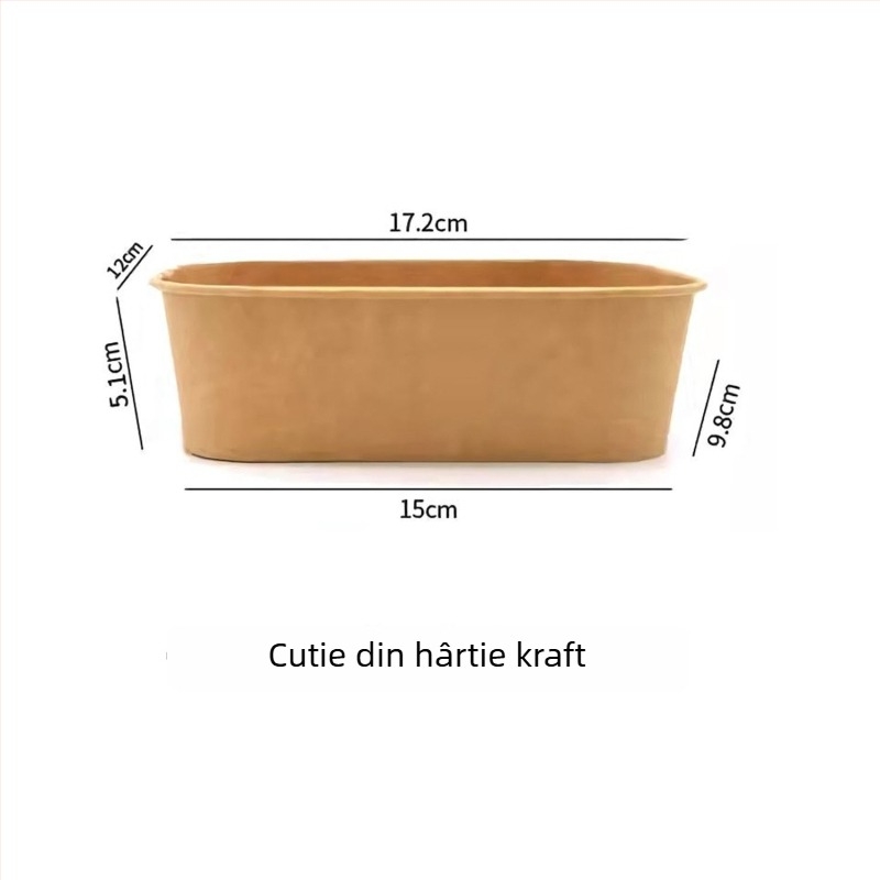 Vas de hârtie de unică folosință din Kraft, dreptunghiular, cu cutie de ambalare robustă pentru livrare, picnic și salată