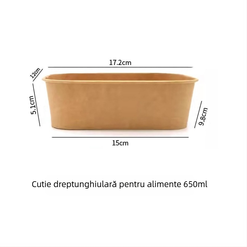 Vas de hârtie de unică folosință din Kraft, dreptunghiular, cu cutie de ambalare robustă pentru livrare, picnic și salată