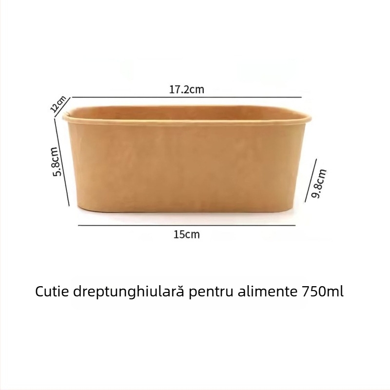 Vas de hârtie de unică folosință din Kraft, dreptunghiular, cu cutie de ambalare robustă pentru livrare, picnic și salată