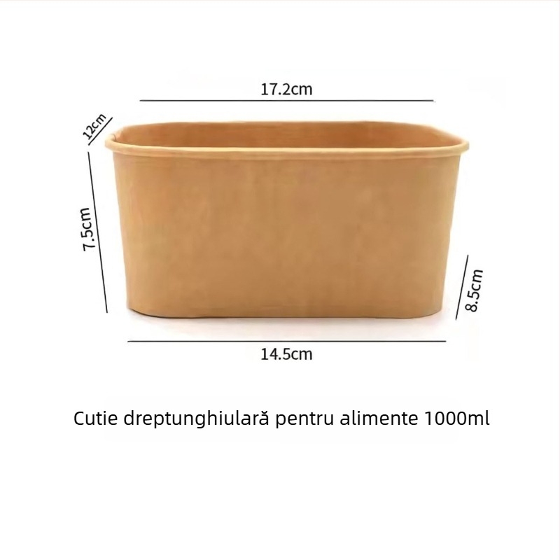 Vas de hârtie de unică folosință din Kraft, dreptunghiular, cu cutie de ambalare robustă pentru livrare, picnic și salată
