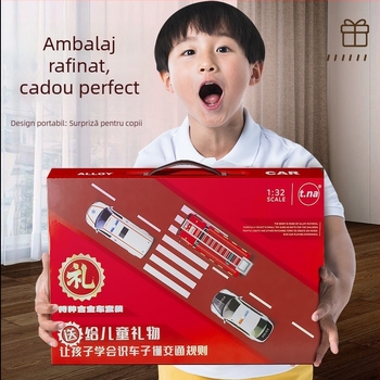 Set din aliaj de mașini de jucărie pentru copii: pompier, ambulanță și mașină de poliție într-o cutie cadou, scară 1:36.