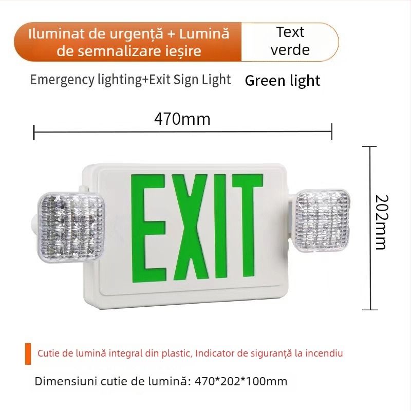Lumină de urgență LED pentru ieșire, cu indicator de evacuare, pentru coridoare și tuneluri
